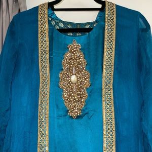 Satin dress with Chiffon Coat and Culottes pants Eid Outfit SALE